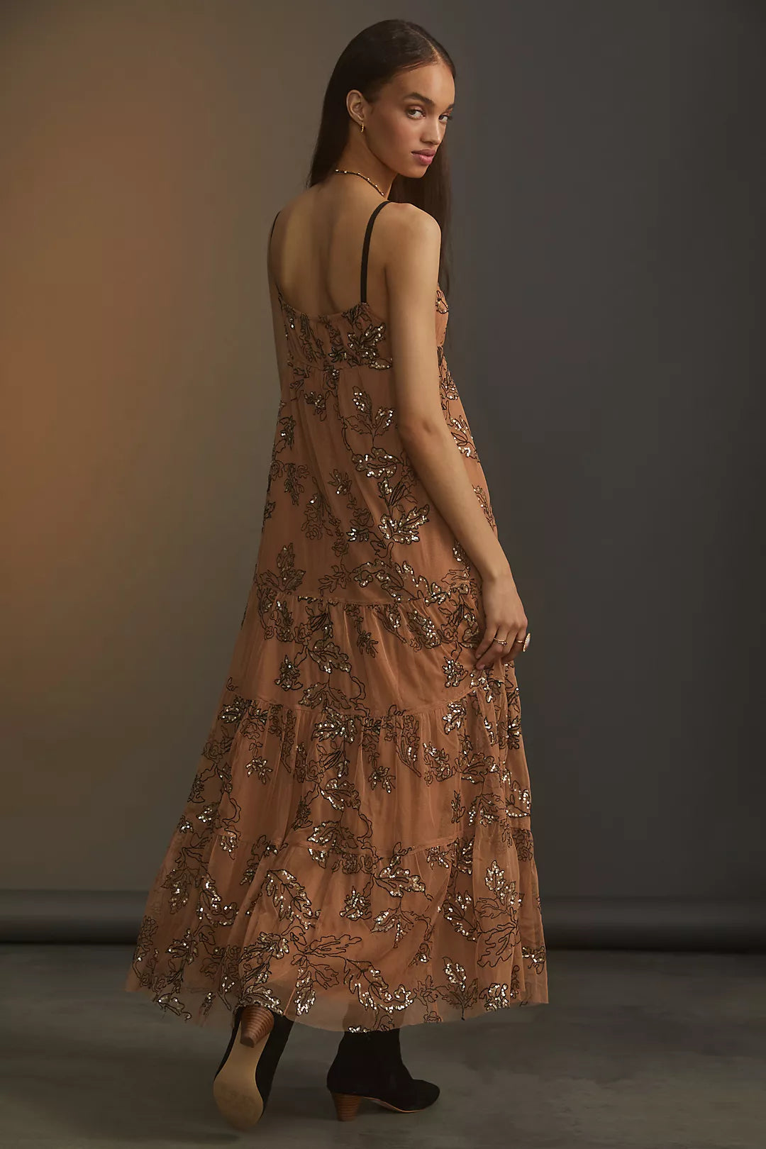 ANTHROPOLOGIE Maeve Sequined Tulle Midi Dress (Surplus)