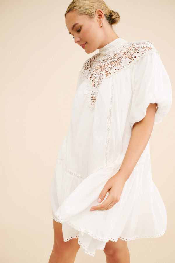 ANTHROPOLOGIE High-Neck Lace Tunic Mini Dress (Surplus)