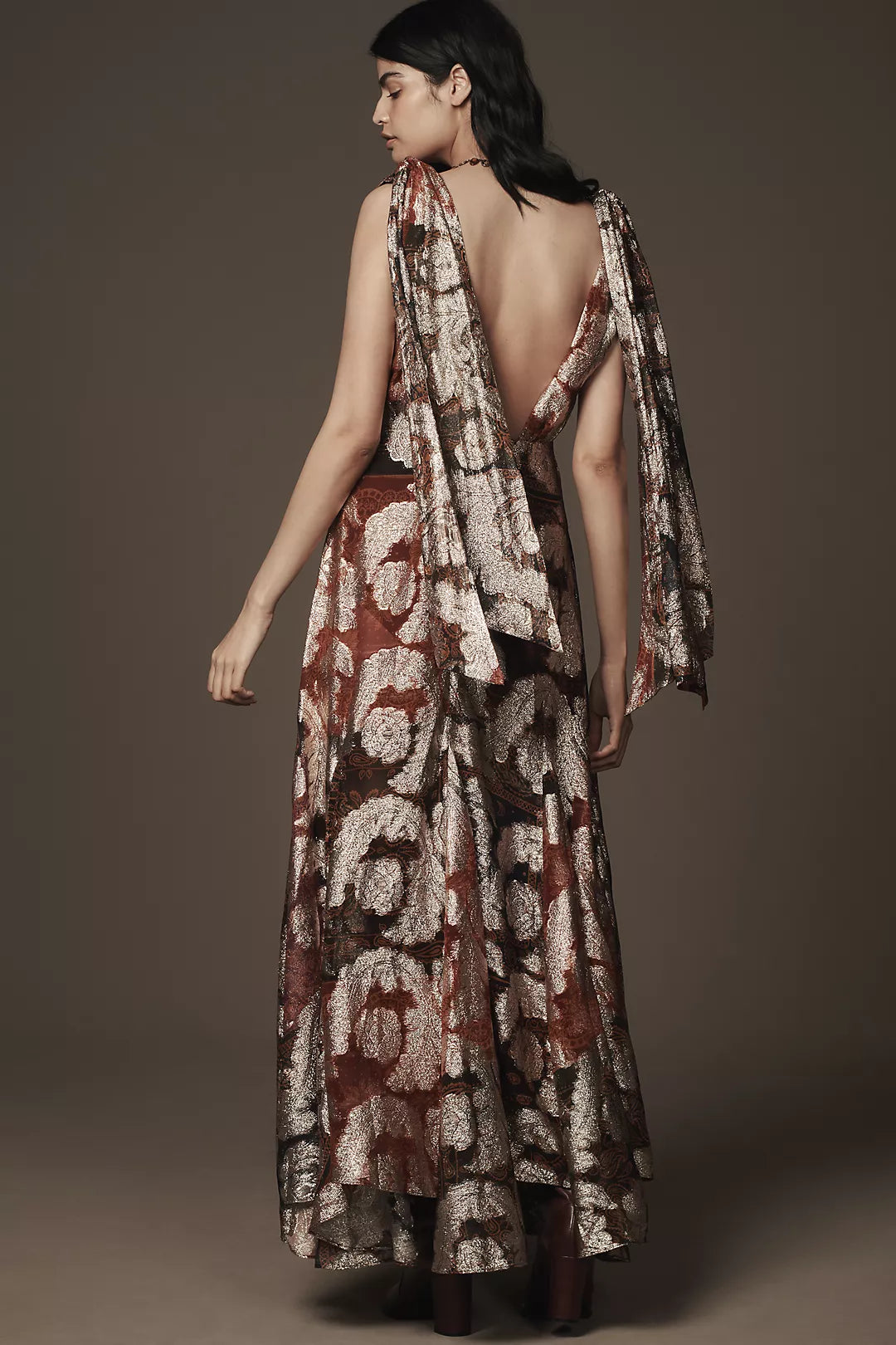 farm rio a line dress Farm Rio Sleeveless V-Neck Jacquard Lurex A-Line Maxi Dress (Surplus)