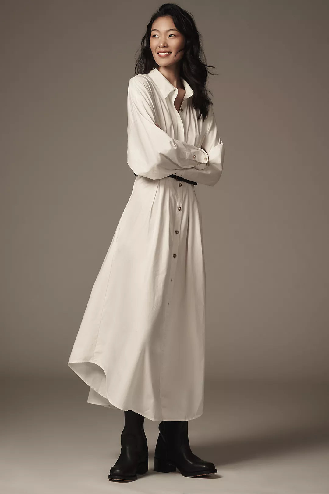 By Anthropologie Pleated Buckle Midi Shirt Dress (Surplus - New)