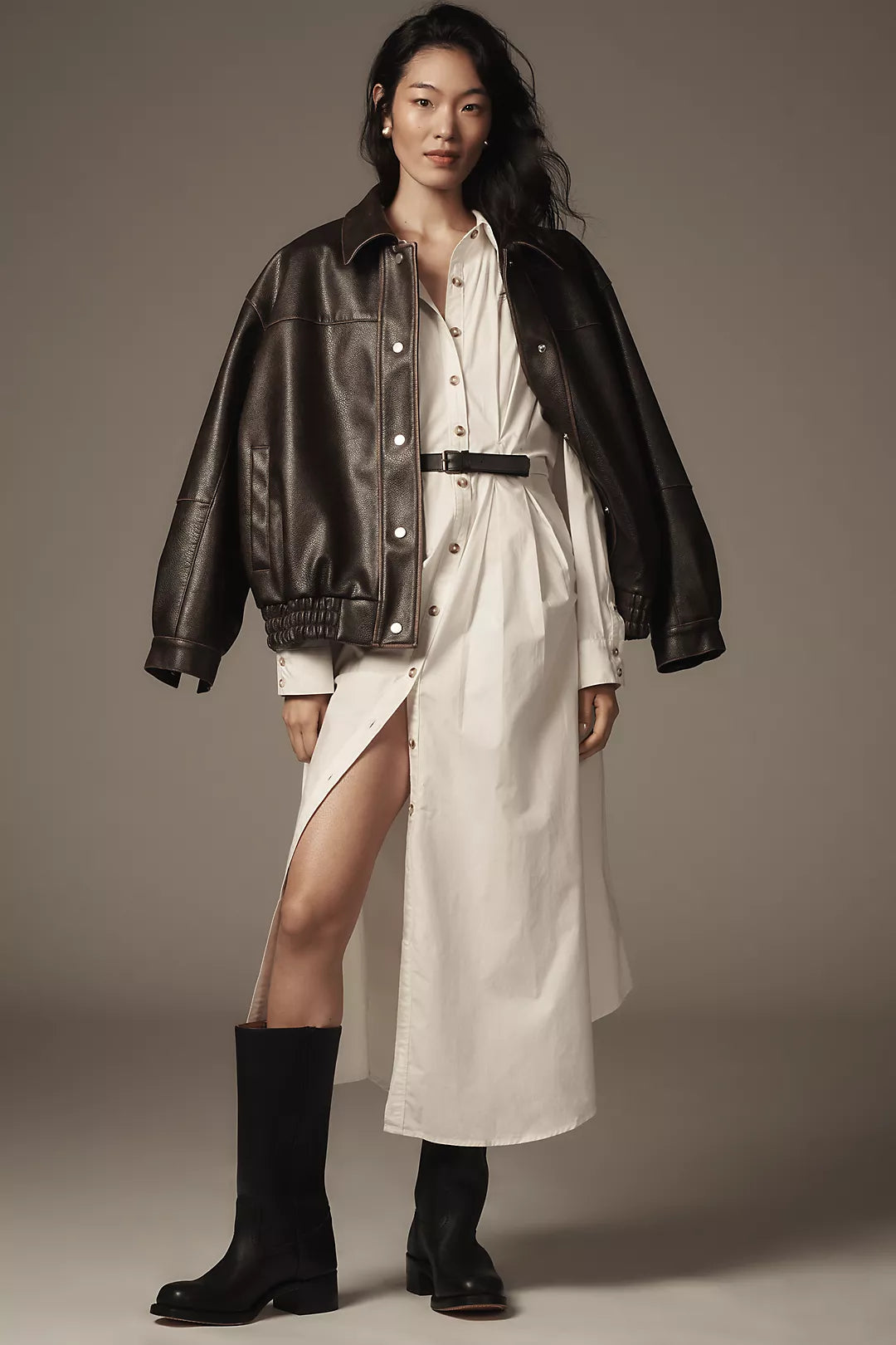 By Anthropologie Pleated Buckle Midi Shirt Dress (Surplus - New)