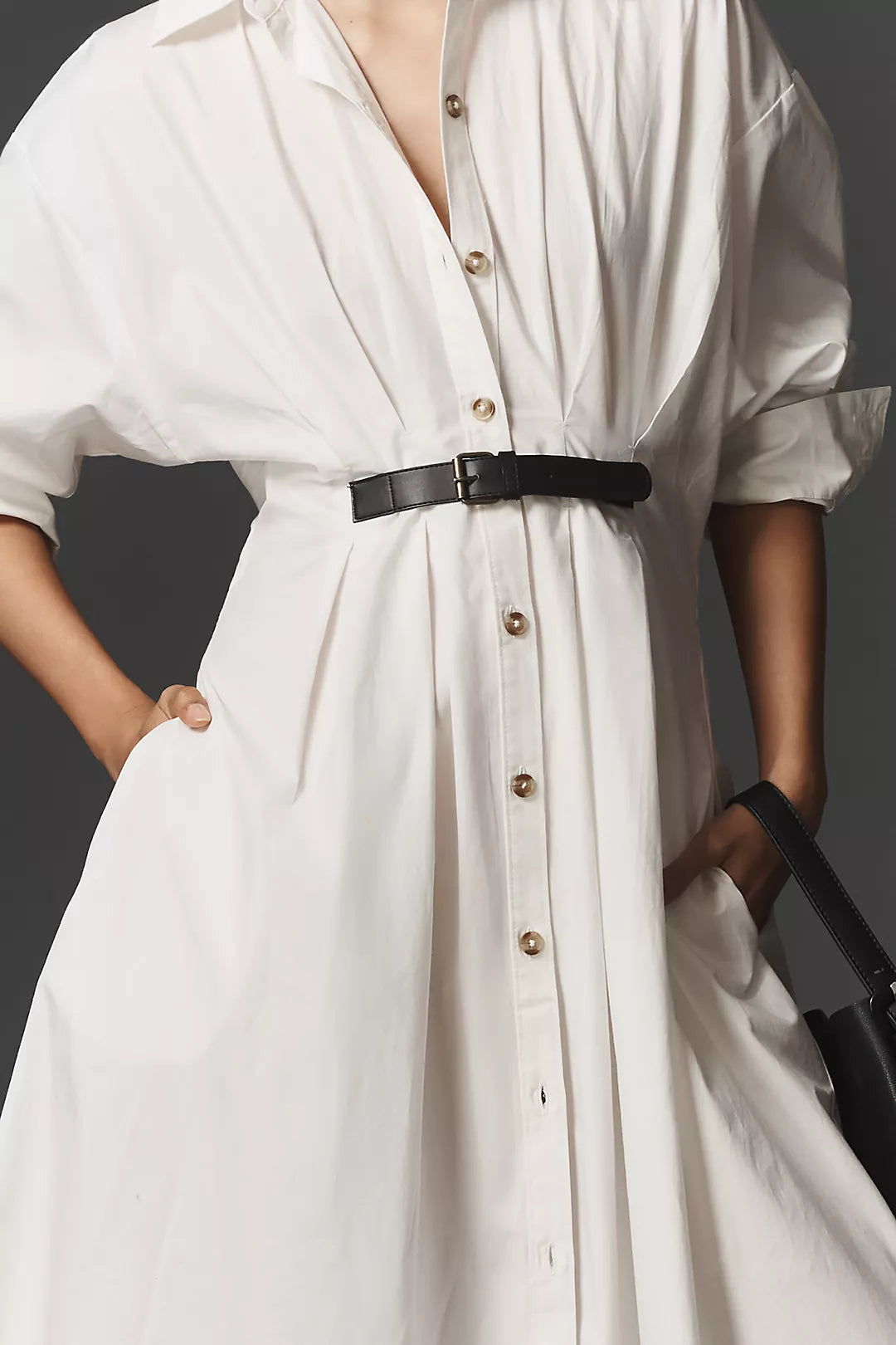 By Anthropologie Pleated Buckle Midi Shirt Dress (Surplus - New)