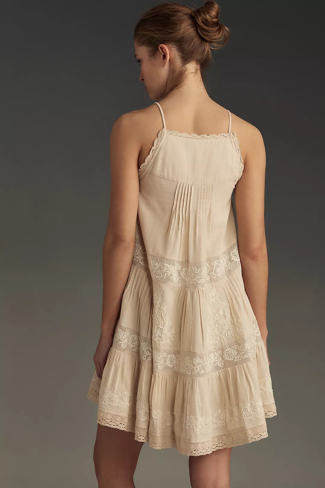 ANTHR⚪️POLOGIE Embroidered Pintuck Mini Dress