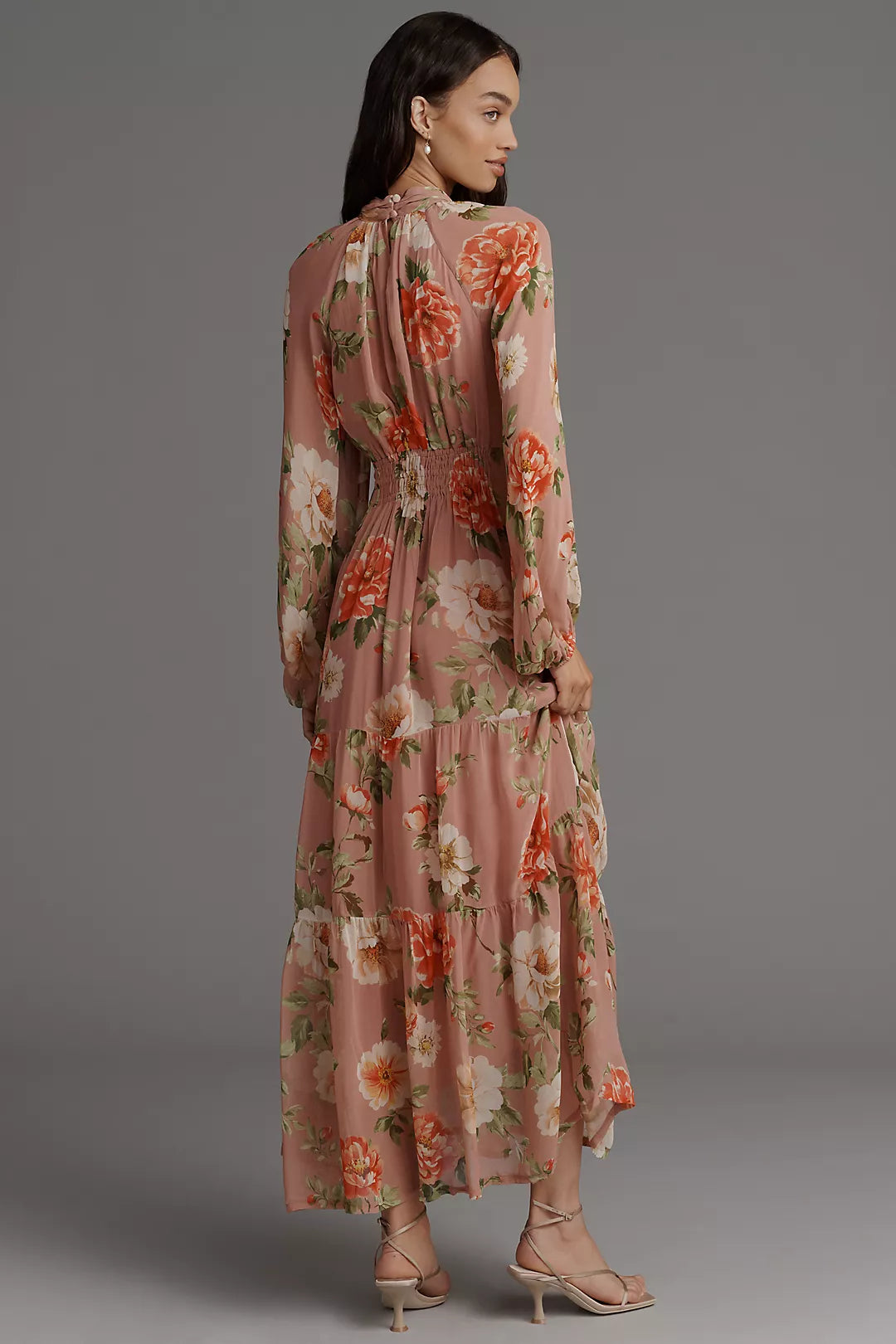 Anthropologie The Somerset Long-Sleeve Mock-Neck Chiffon Maxi Dress (Surplus)