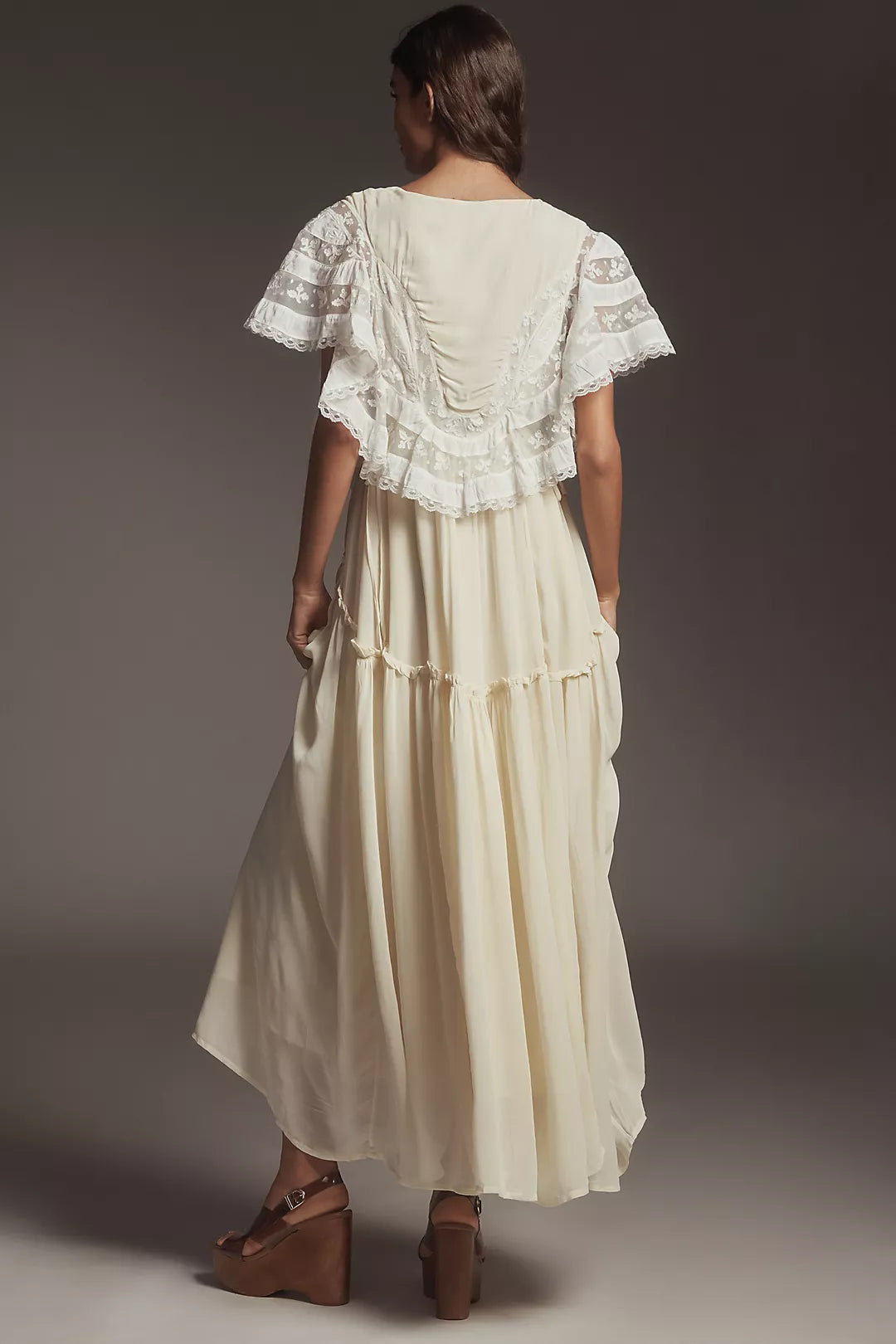 Anthropologie V-Neck Flutter-Sleeve Midi Dress (Surplus)