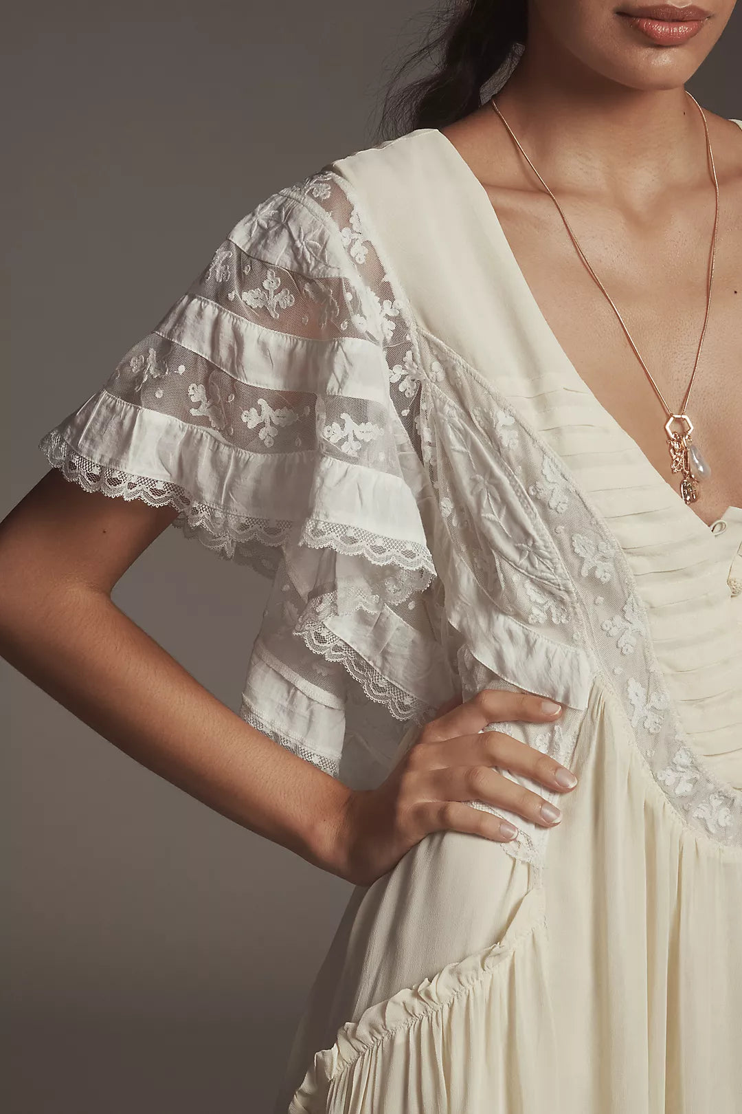 Anthropologie V-Neck Flutter-Sleeve Midi Dress (Surplus)