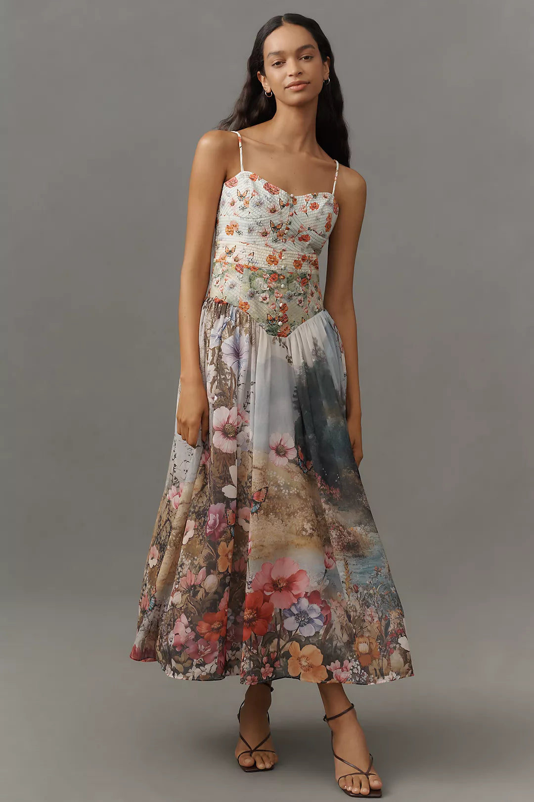 Anthropologie The Muse Basque-Waist Midi Dress