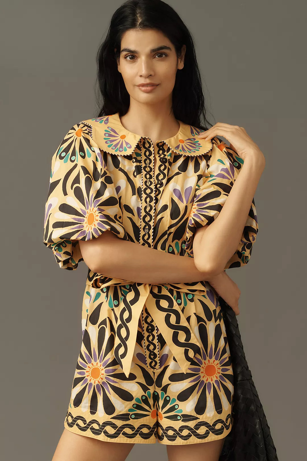 Farm Rio x Anthropologie Puff-Sleeve Printed Romper(Surplus)