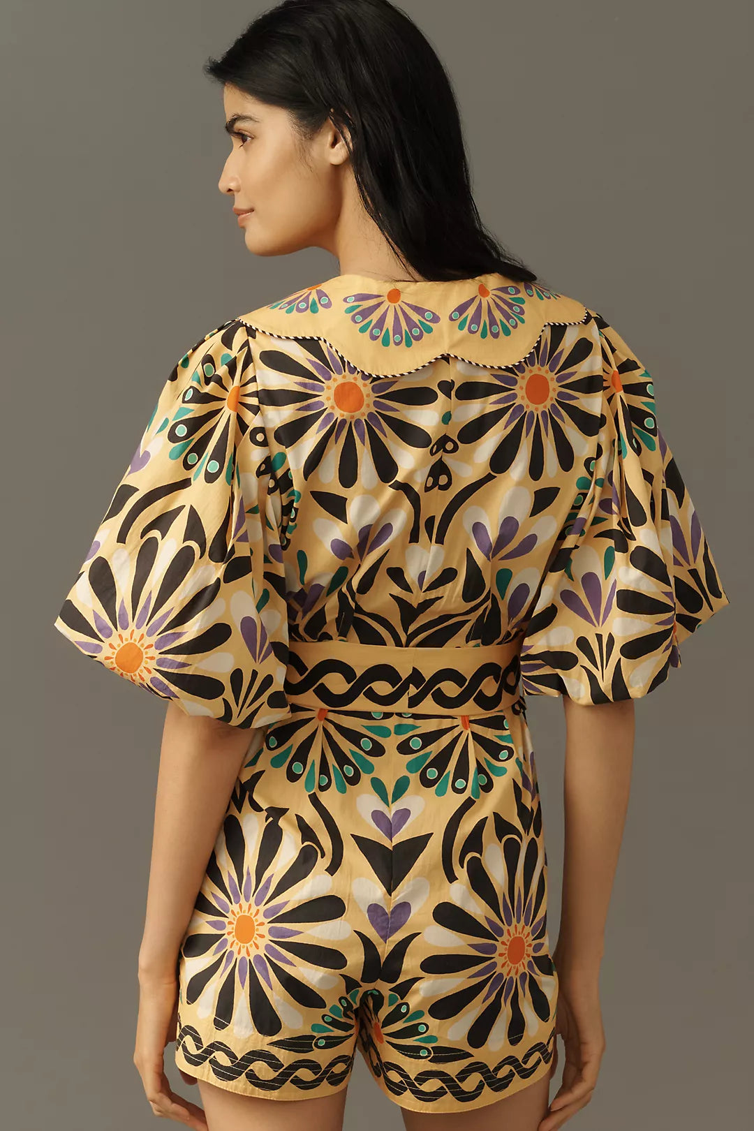 Farm Rio x Anthropologie Puff-Sleeve Printed Romper(Surplus)