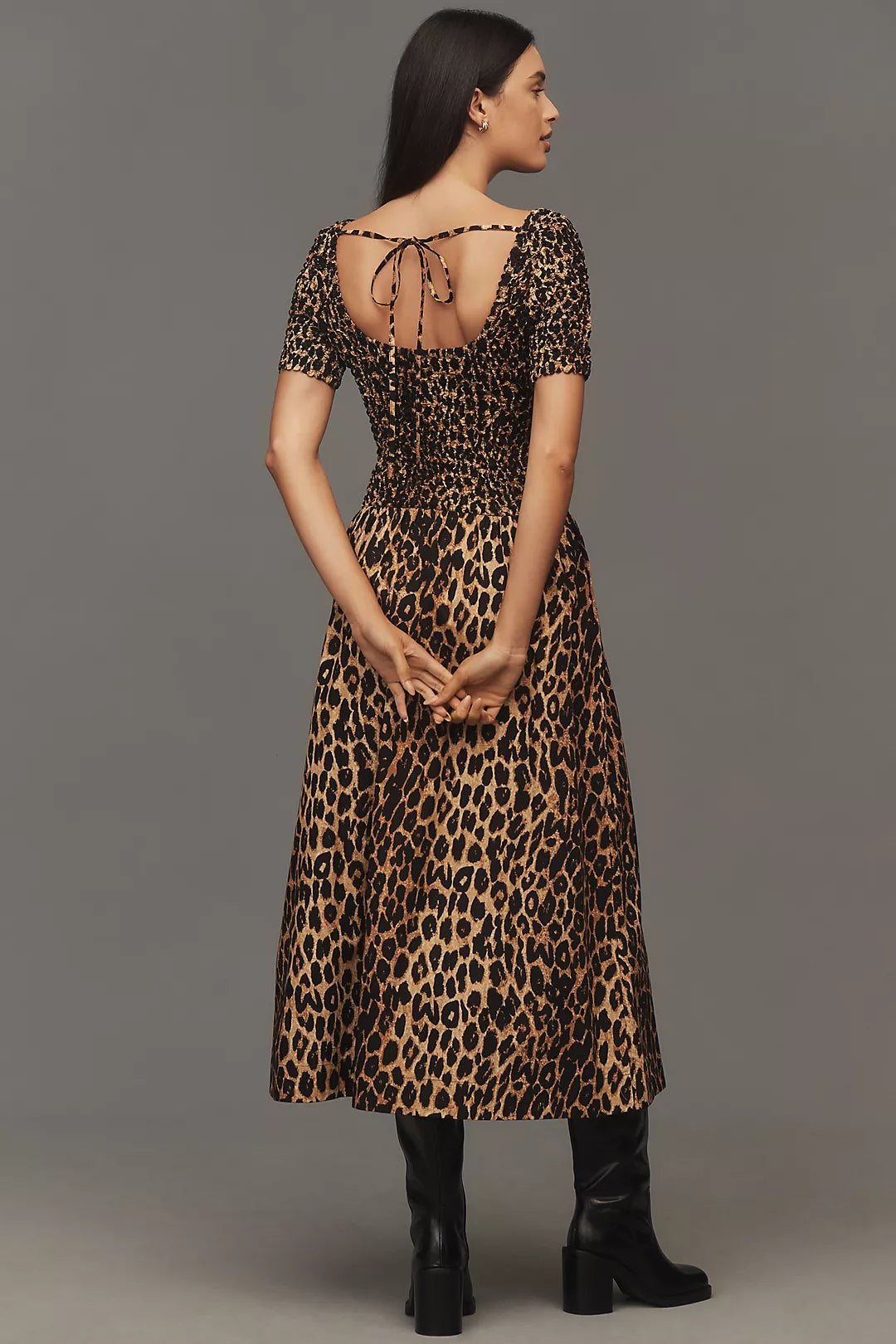 Damson Madder Malinda Smocked Short-Sleeve Midi Dress(Surplus)