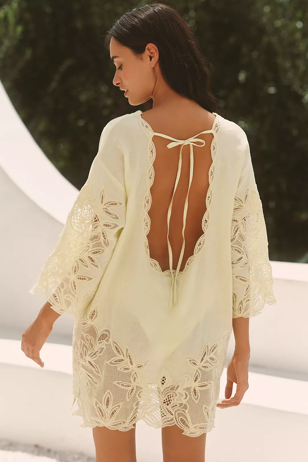 Anthropologie Celandine Linen Lace Mini T-Shirt Dress (Surplus)