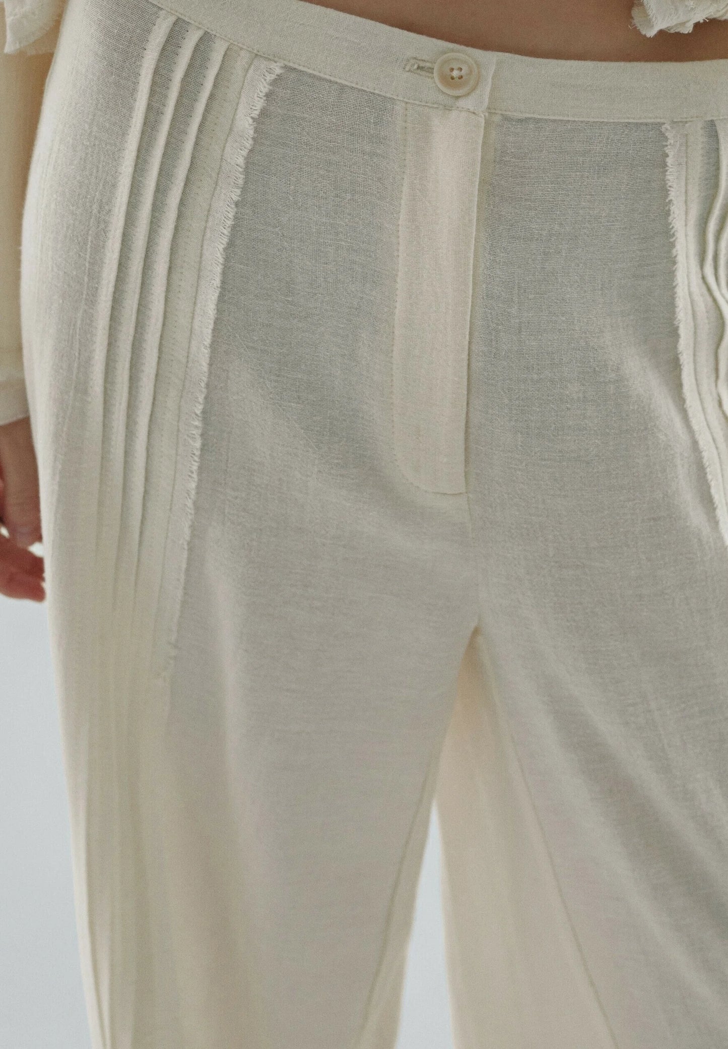 Massimo Dutti Ecru Cotton Blend Top & Wide-Leg Trousers Set (Surplus - New)