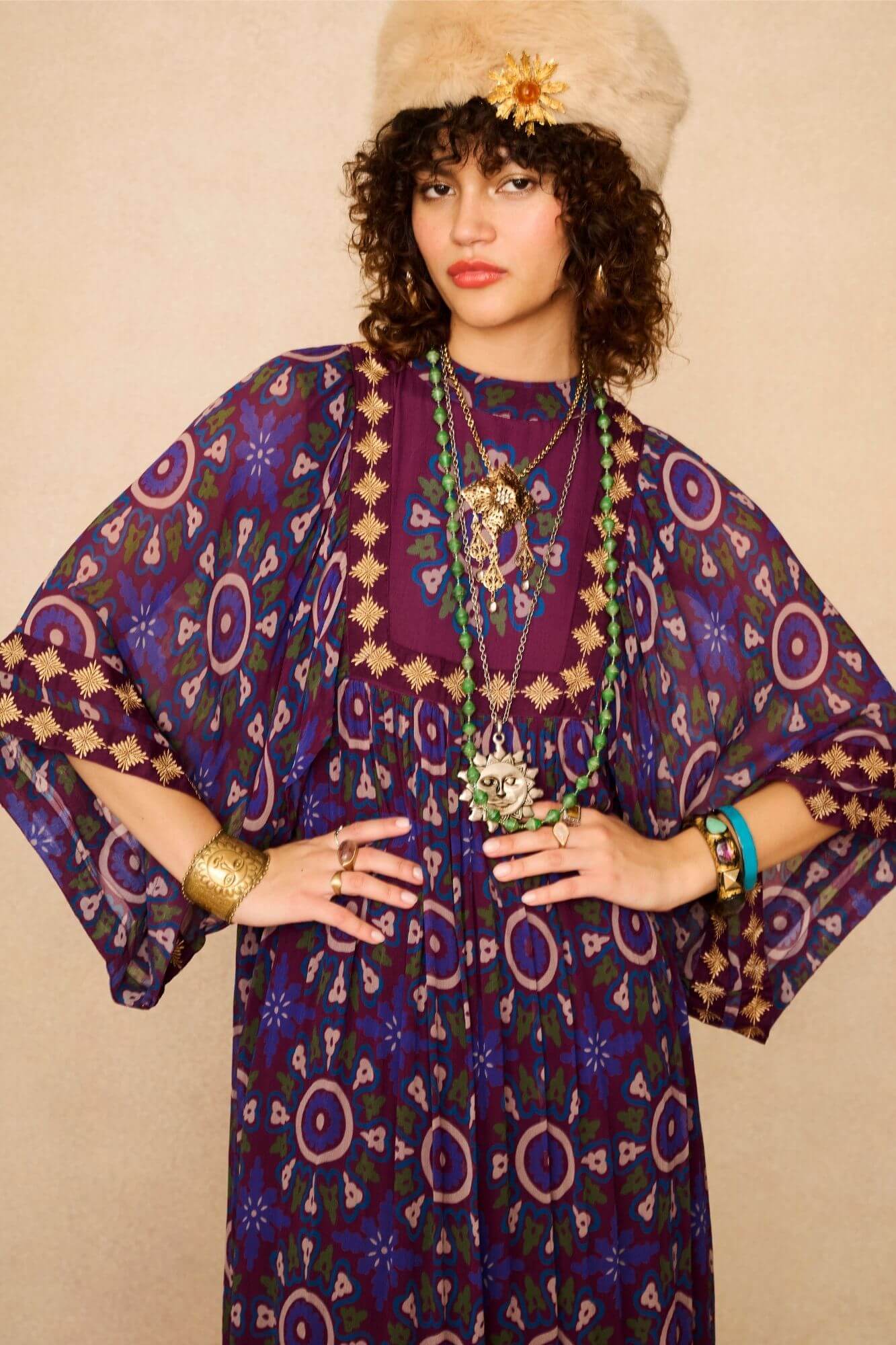 Amethyst Purple Medallion High Neck Maxi Dress (Surplus)