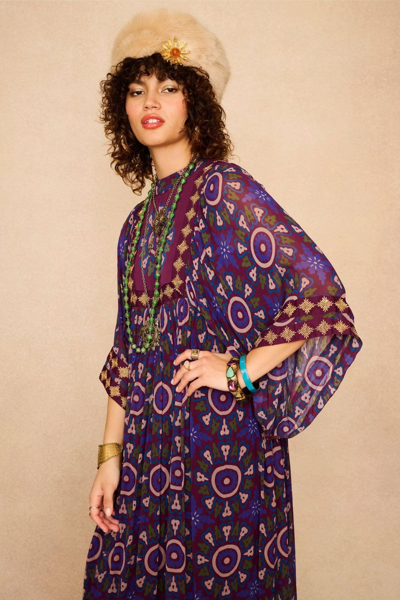 Amethyst Purple Medallion High Neck Maxi Dress (Surplus)