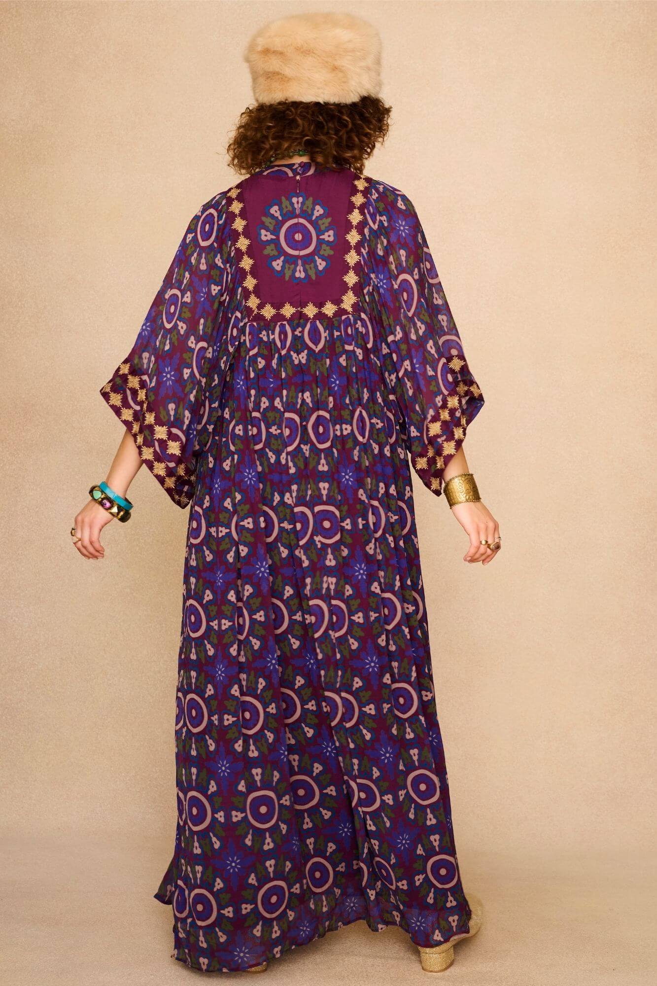 Amethyst Purple Medallion High Neck Maxi Dress (Surplus)