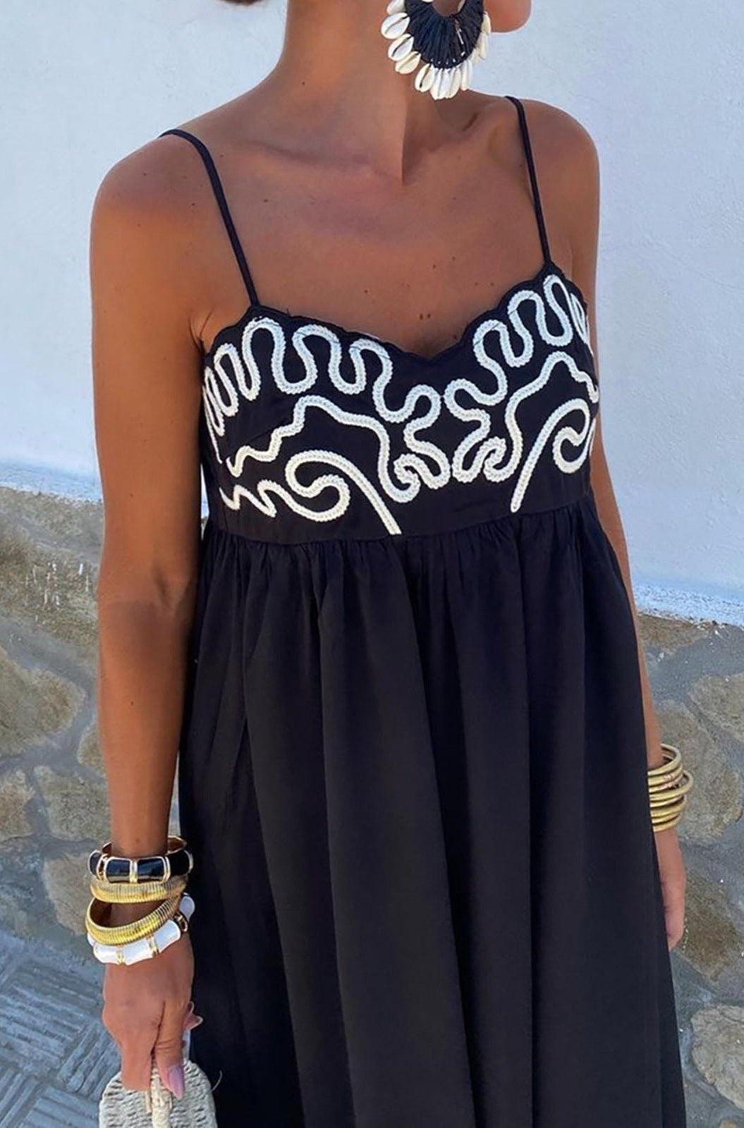 JAPN🤍 Embroidered Sling Maxi Dress