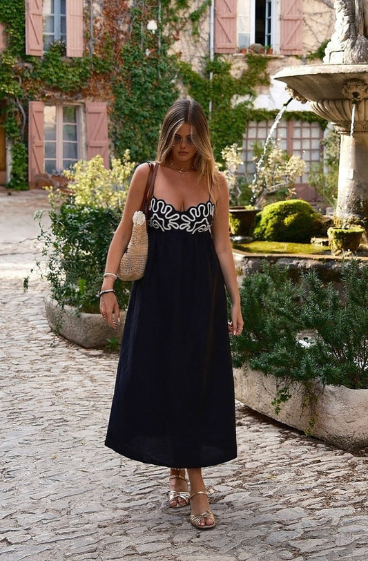 JAPN🤍 Embroidered Sling Maxi Dress