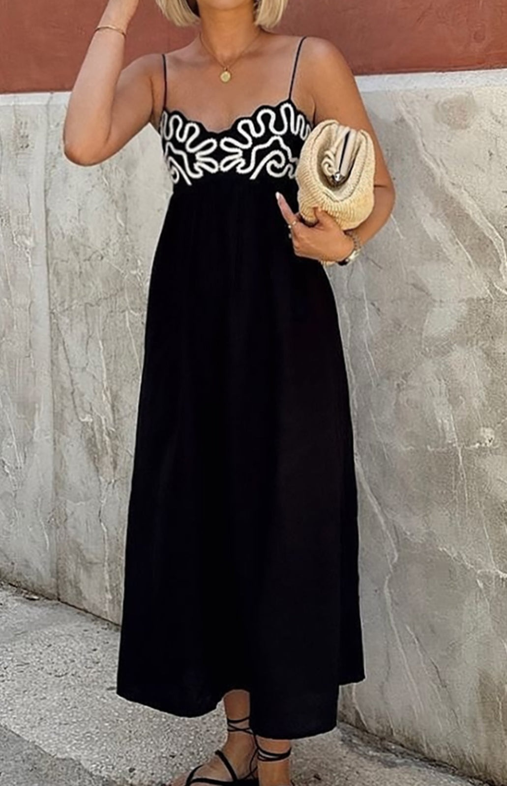 JAPN🤍 Embroidered Sling Maxi Dress