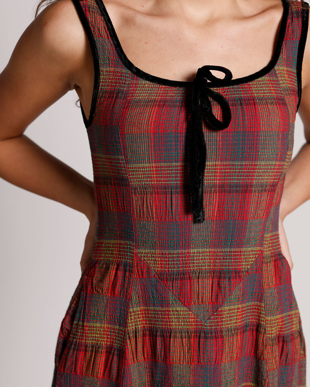 Free People Freya plaid midi strap dress in cherry combo (Surplus)
