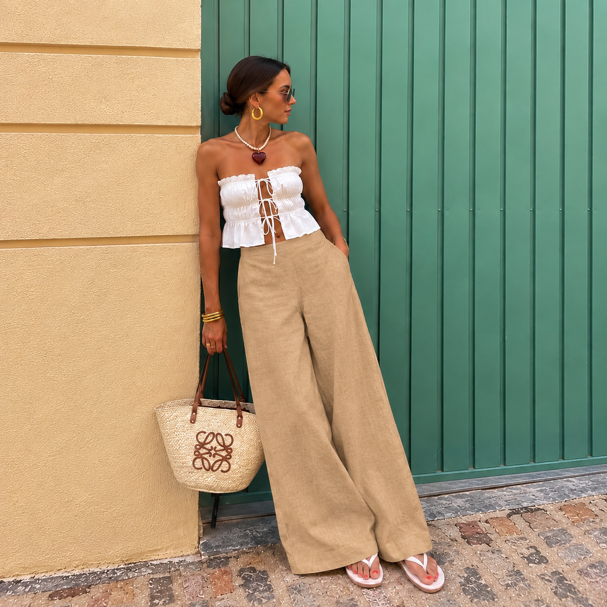 Free People Women's Tan and Cream Trousers (Surplus - New)
