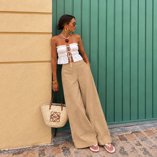Free People Women's Tan and Cream Trousers (Surplus - New)