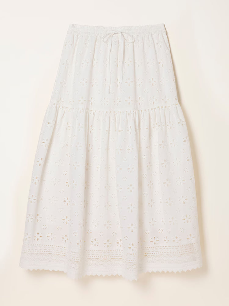 FatFace Winnie Broderie Midi Skirt in White (Surplus - New)