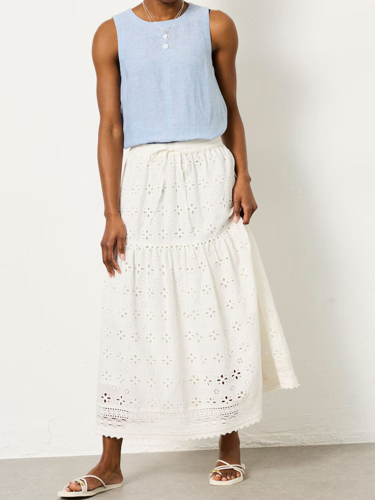 FatFace Winnie Broderie Midi Skirt in White (Surplus - New)
