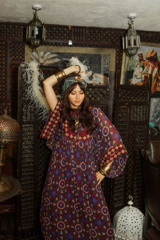 Amethyst Purple Medallion High Neck Maxi Dress (Surplus)