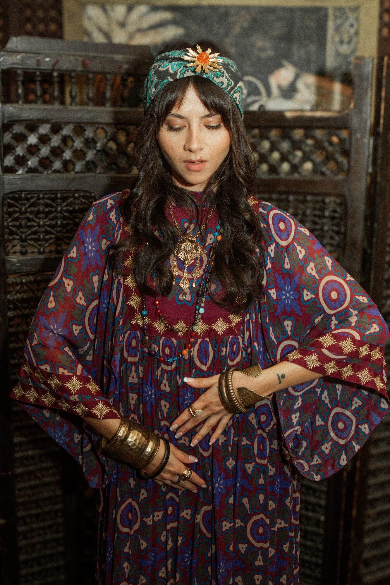 Amethyst Purple Medallion High Neck Maxi Dress (Surplus)