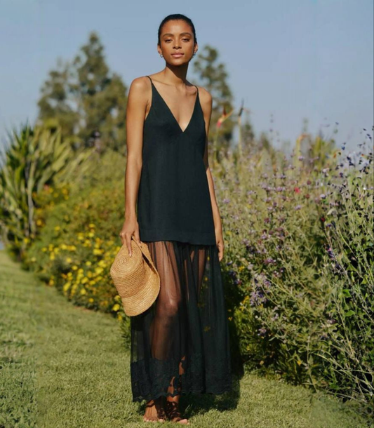 ANTHR⚪️POLOGIE Sleeveless Sheer Linen Maxi Slip Dress