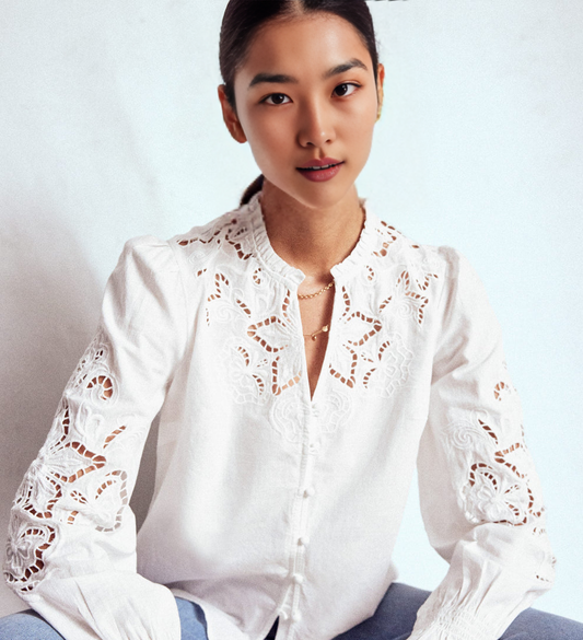 B⚪️DEN Cutwork Embroidered Blouse-White
