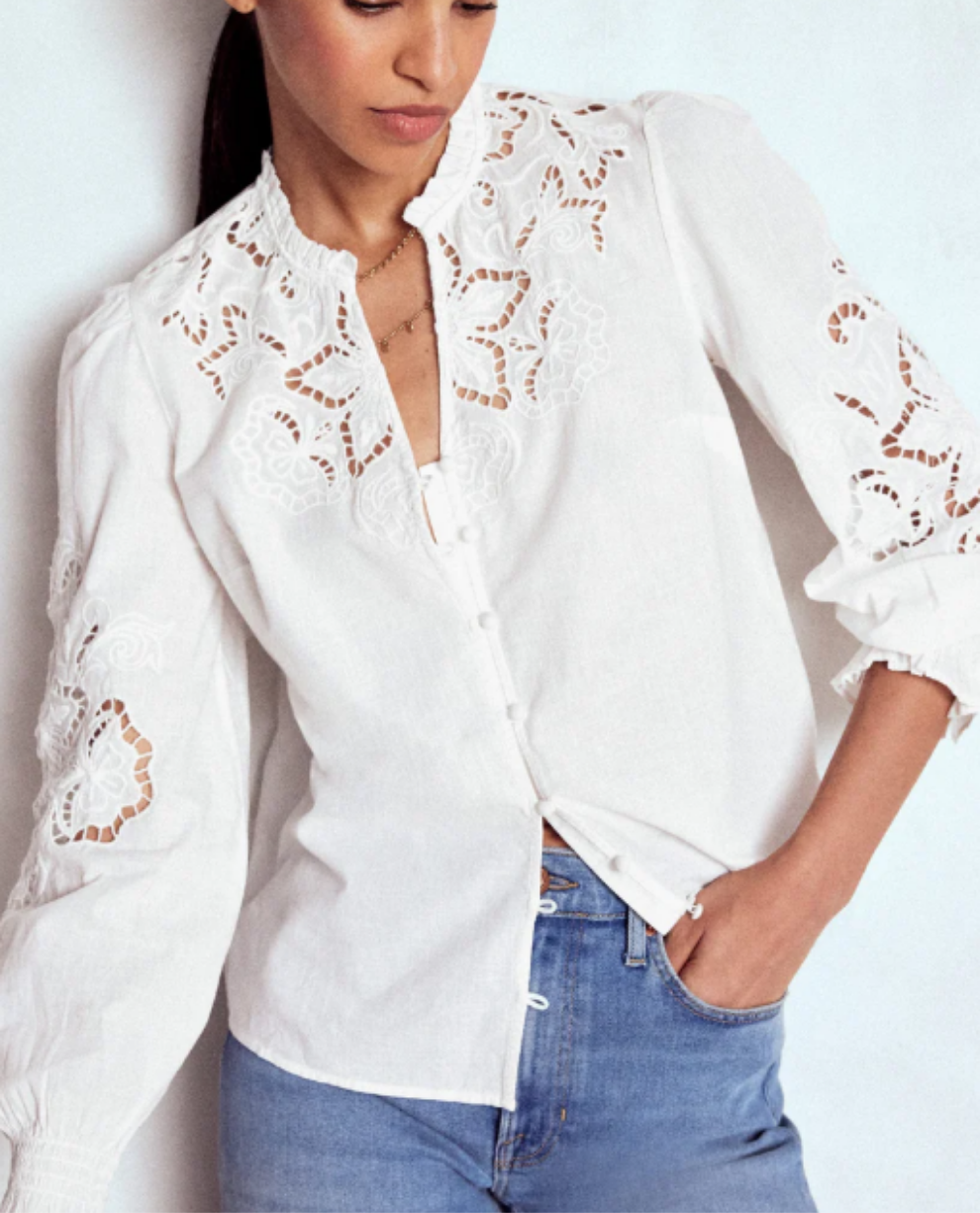 B⚪️DEN Cutwork Embroidered Blouse-White
