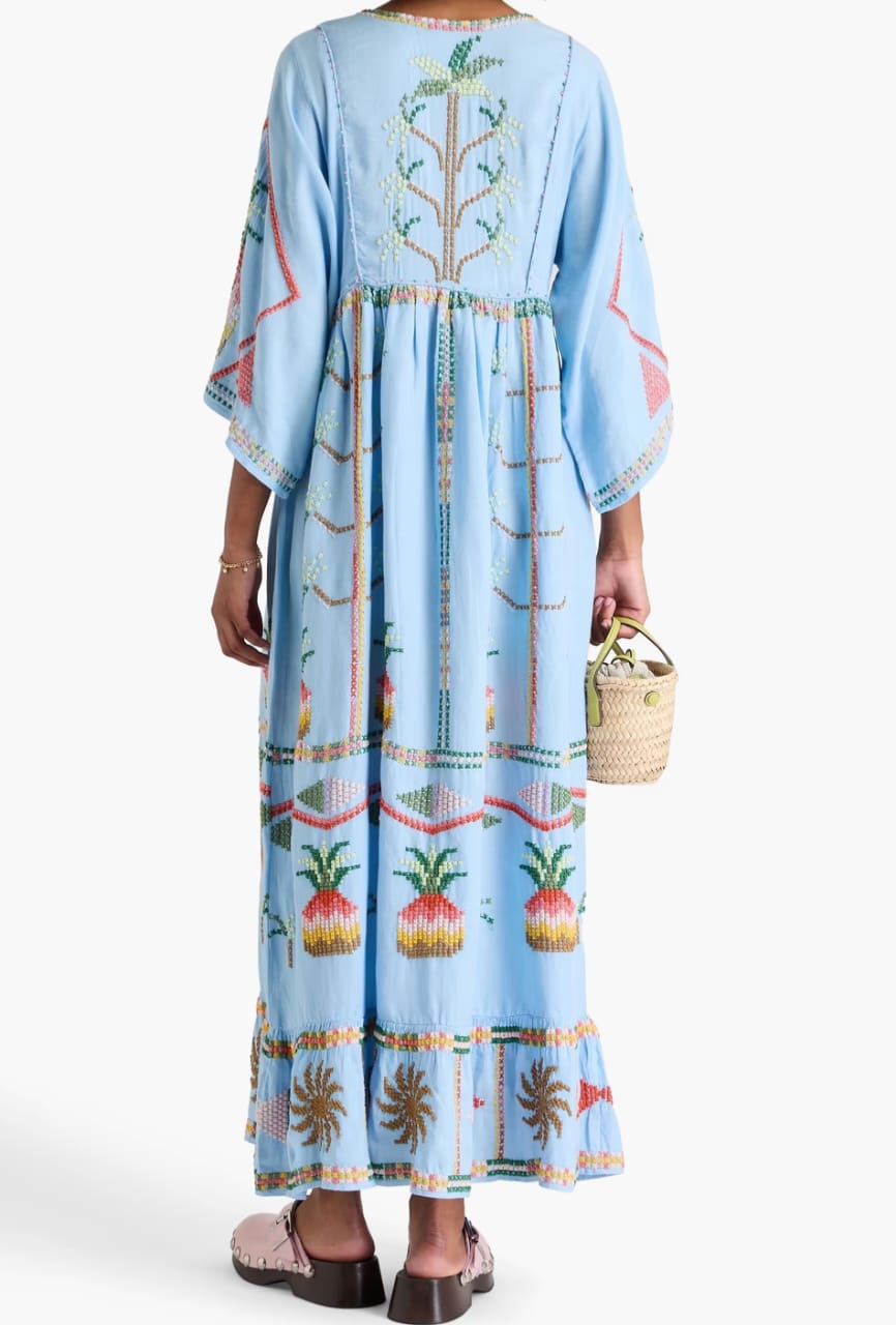 FARM RI⚪️ Embellished Linen-Blend Maxi Dress