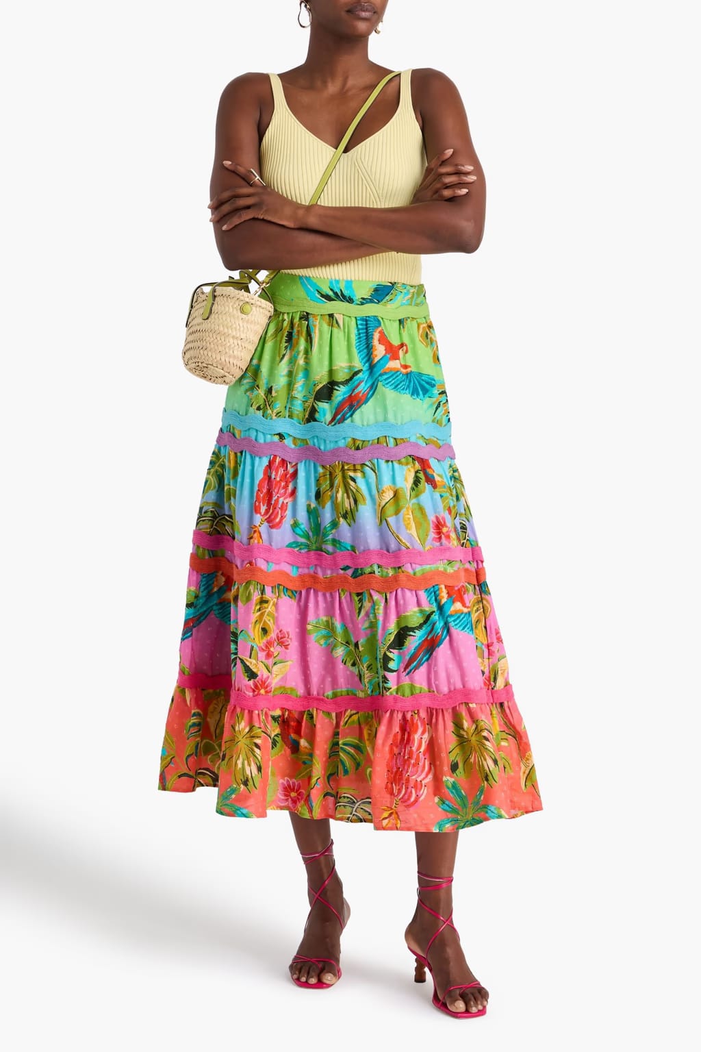 FARM RIO Printed Cotton Midi Skirt (Surplus)