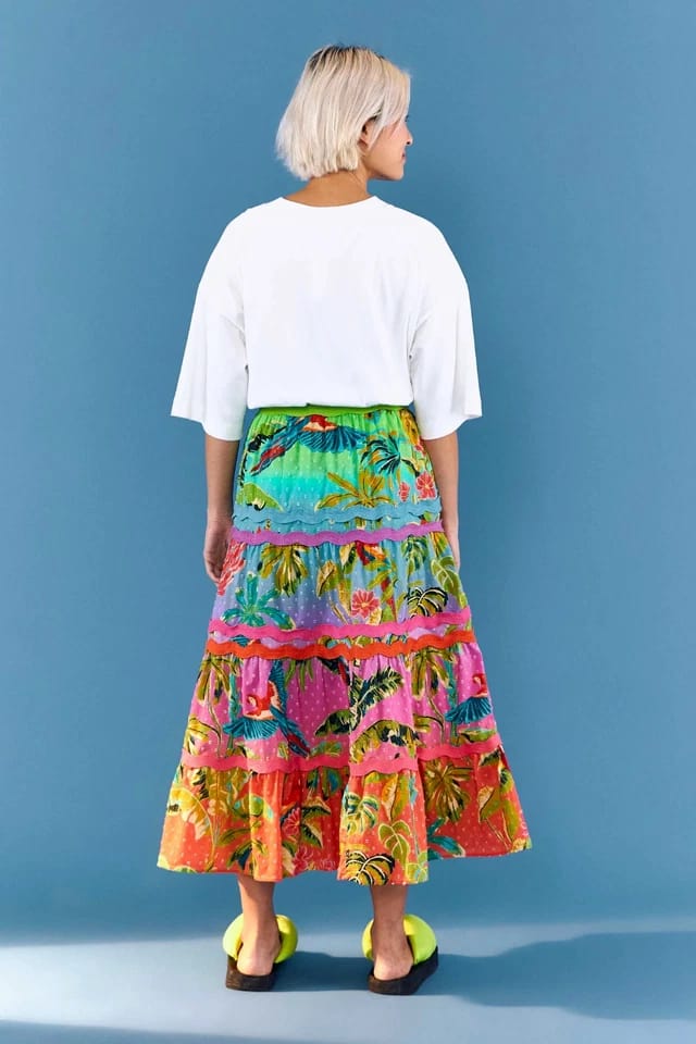 FARM RIO Printed Cotton Midi Skirt (Surplus)