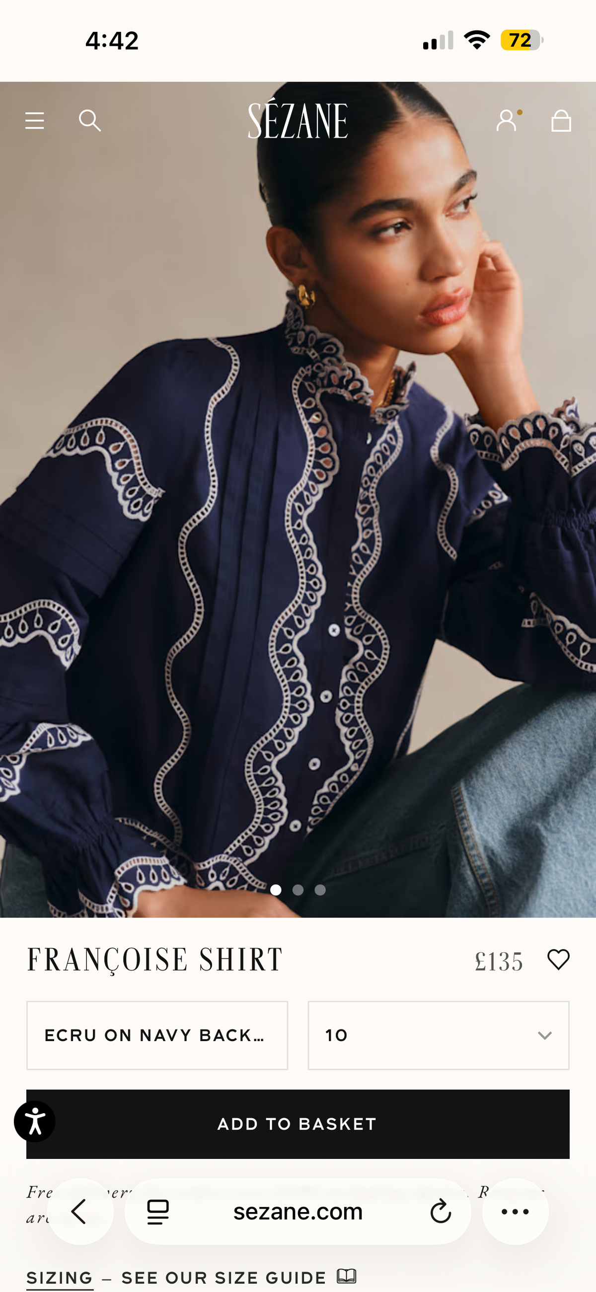 Sézane Françoise Shirt Ecru on Navy Background (Surplus - New)