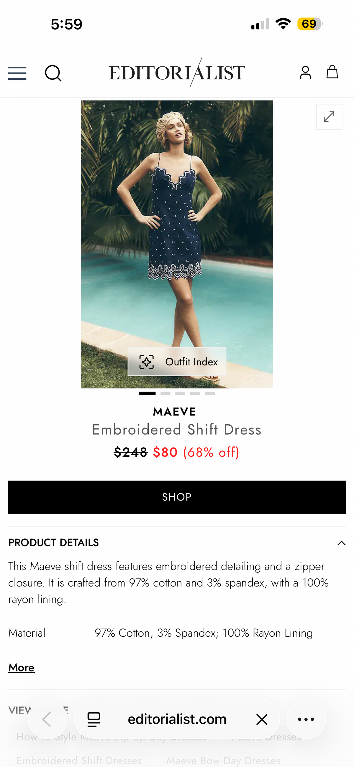 Maeve Embroidered Shift Dress in Blue (Surplus - New)