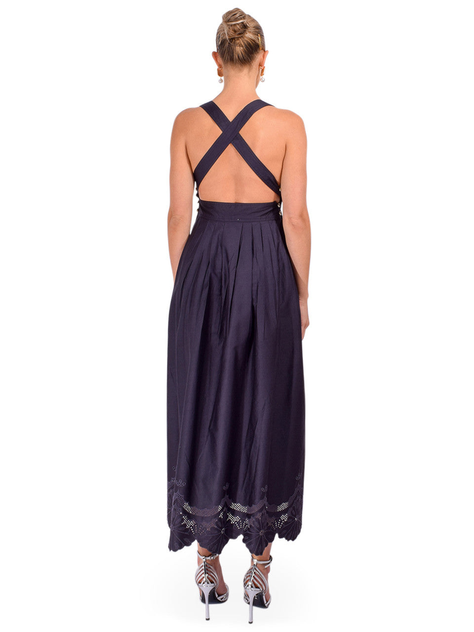 Karina Grimaldi Mora Embroidered Dress in Navy