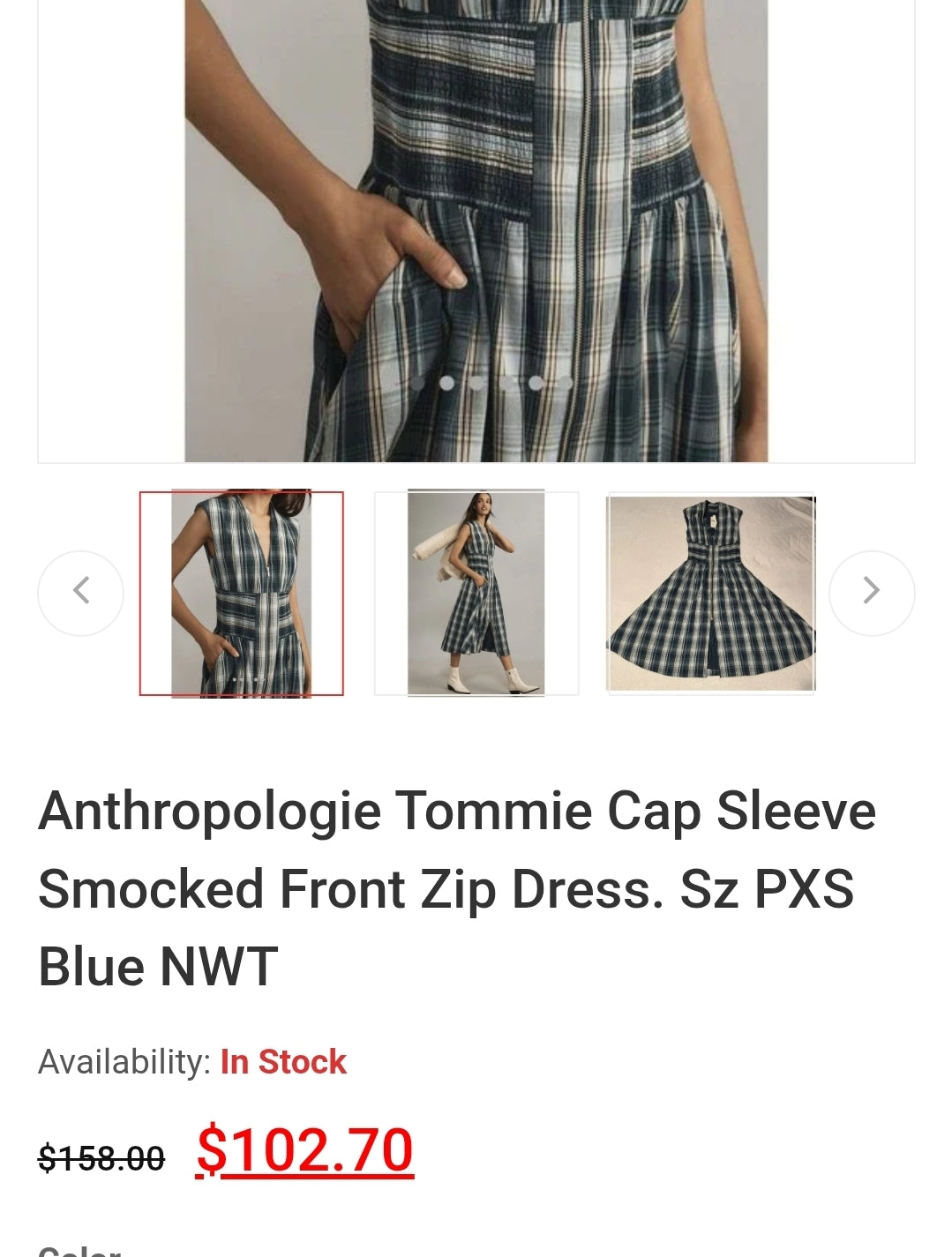 ANTHR⚪️POLOGIE Tommie Cap Sleeve Smocked Front Zip Shirt Dress