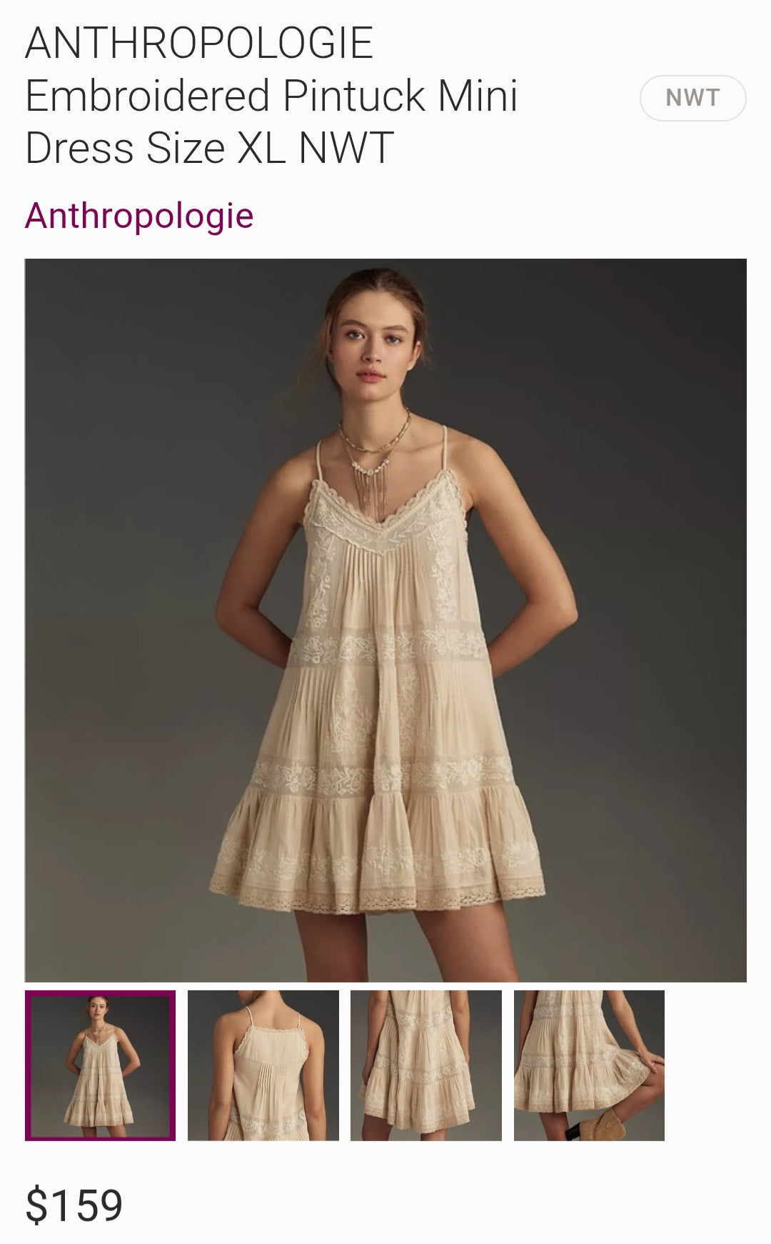 ANTHR⚪️POLOGIE Embroidered Pintuck Mini Dress