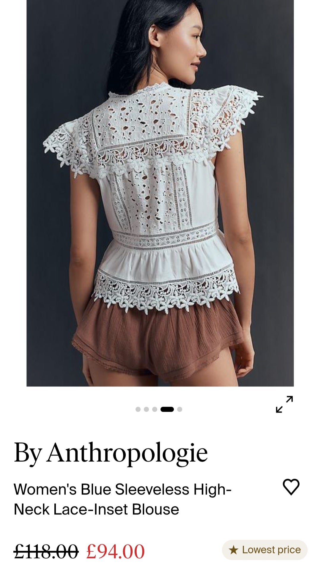 ANTHR⚪️POLOGIE Sleeveless High-Neck Lace-Inset Blouse