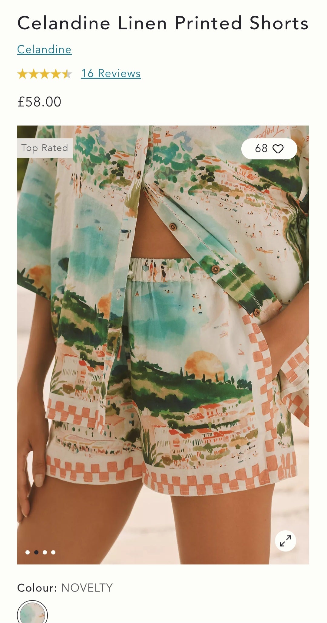 ANTHR⚪️POLOGIE Celandine Linen Short-Sleeve Printed Buttondown Shirt & Shorts Set