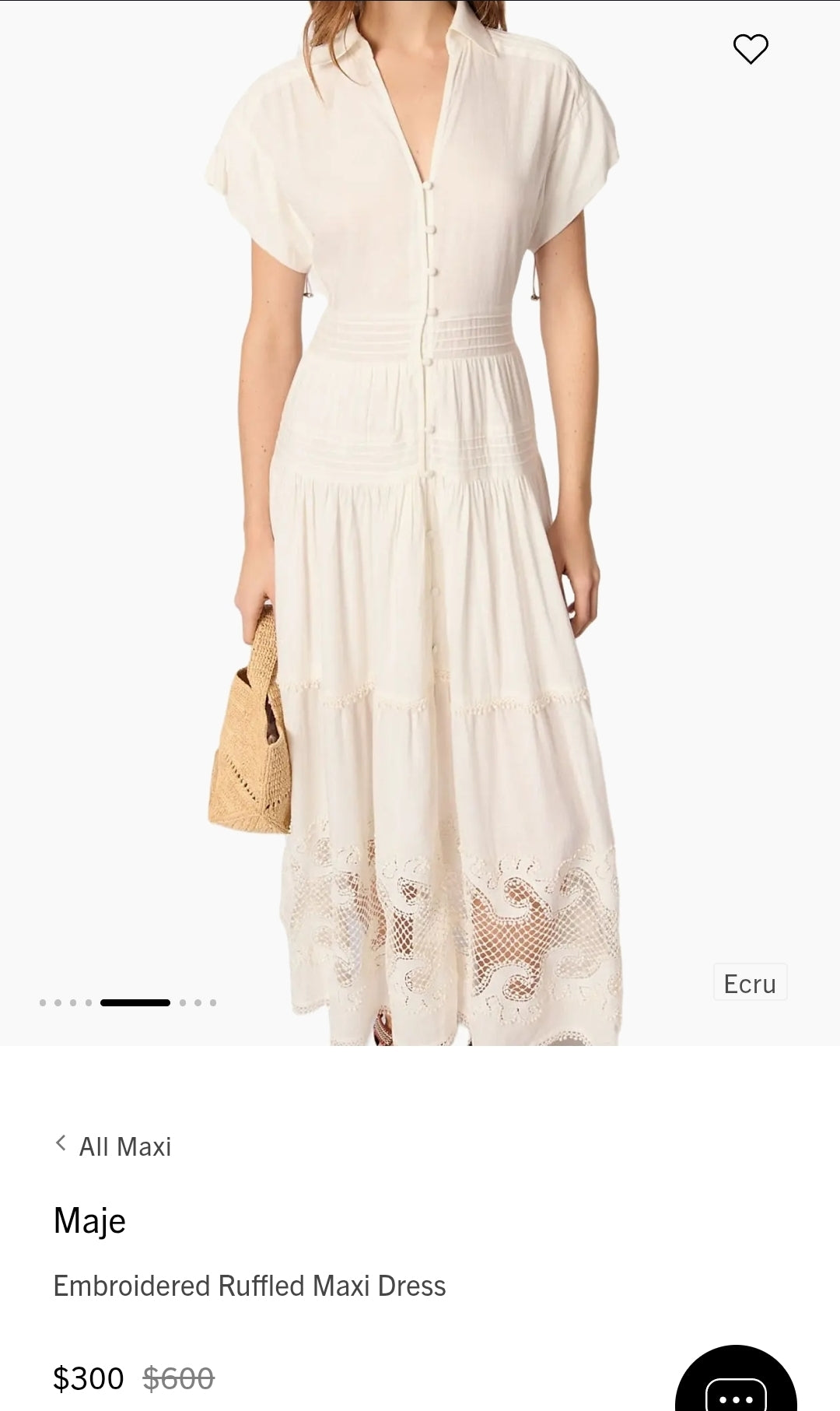 MAJE White Lace-Insert Maxi Shirt Dress