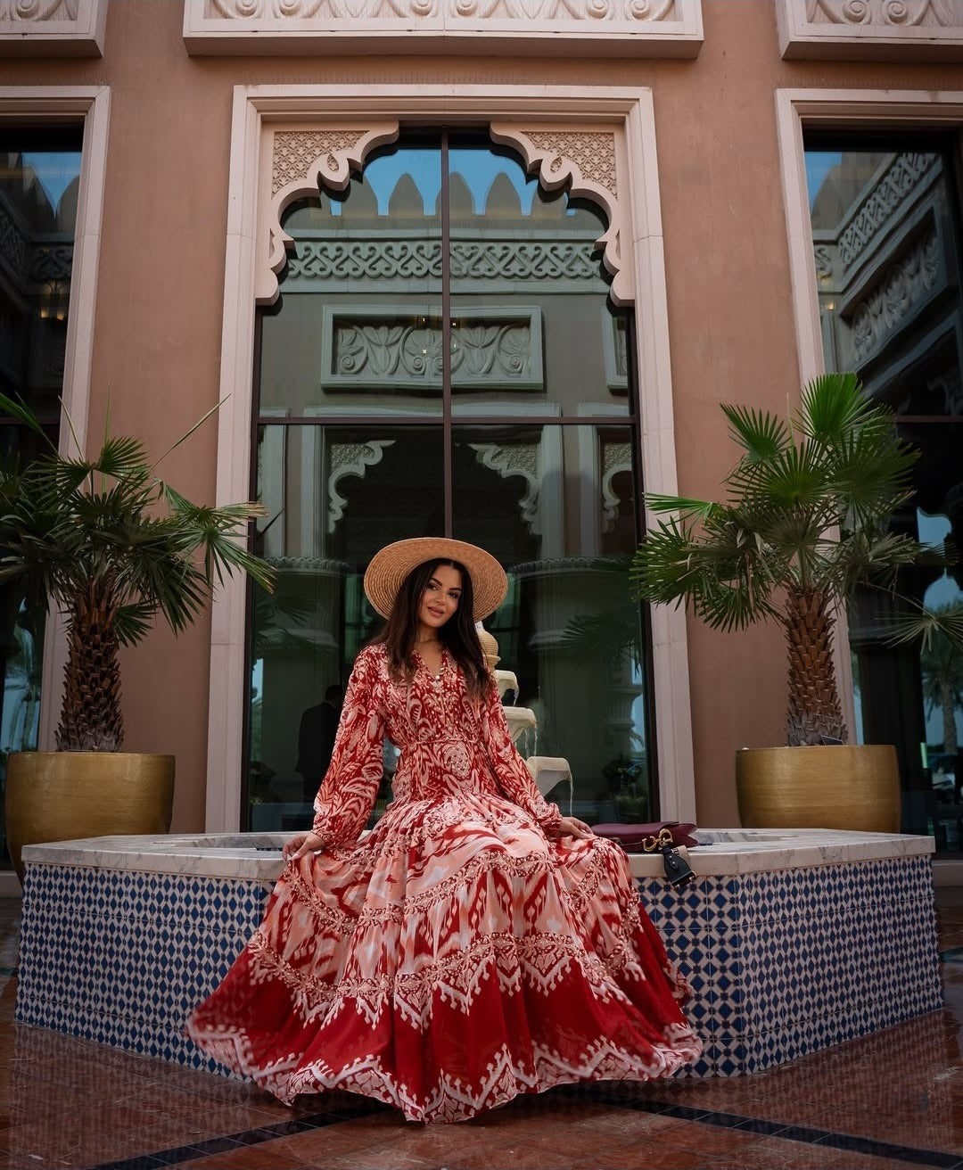 FARM RIO Tropical Tapestry Red Metal Embroidered Tiered Maxi  (Surplus)