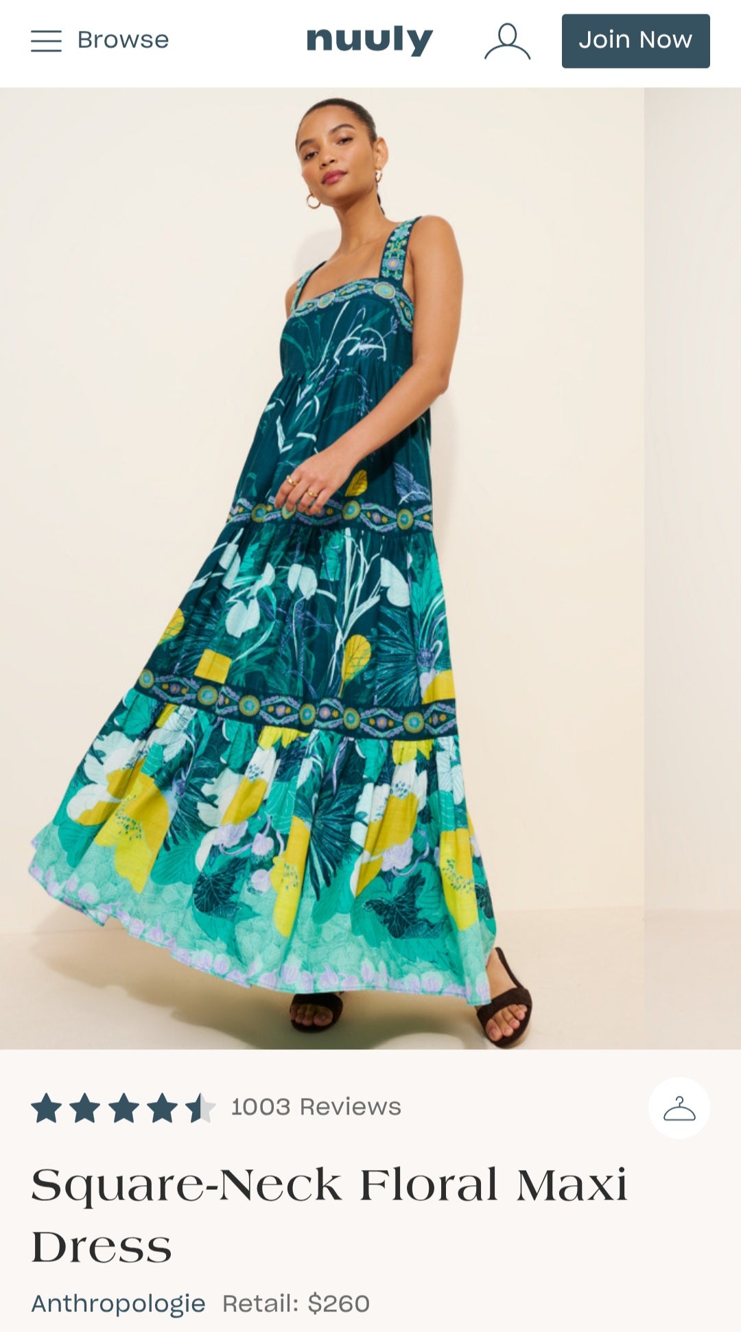 ANTHROPOLOGIE Square-Neck Patterned Maxi Dress (Surplus)