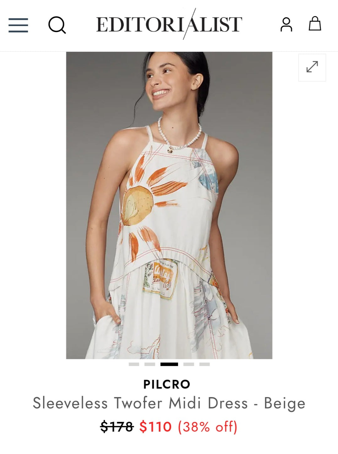 ANTHROPOLOGIE Pilcro Sleeveless Twofer Midi Dress  (Surplus)