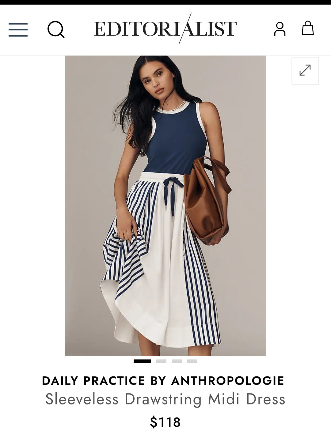 ANTHROPOLOGIE Daily Practice Sleeveless Drawstring Midi Dress (Surplus)