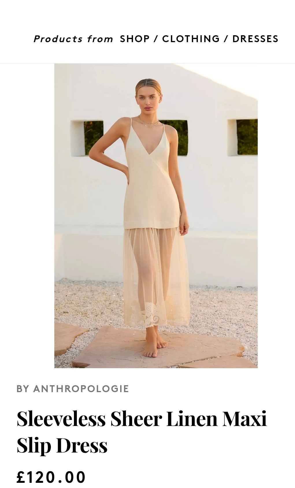 Anthropologie Sleeveless Sheer Linen Maxi Slip Dress