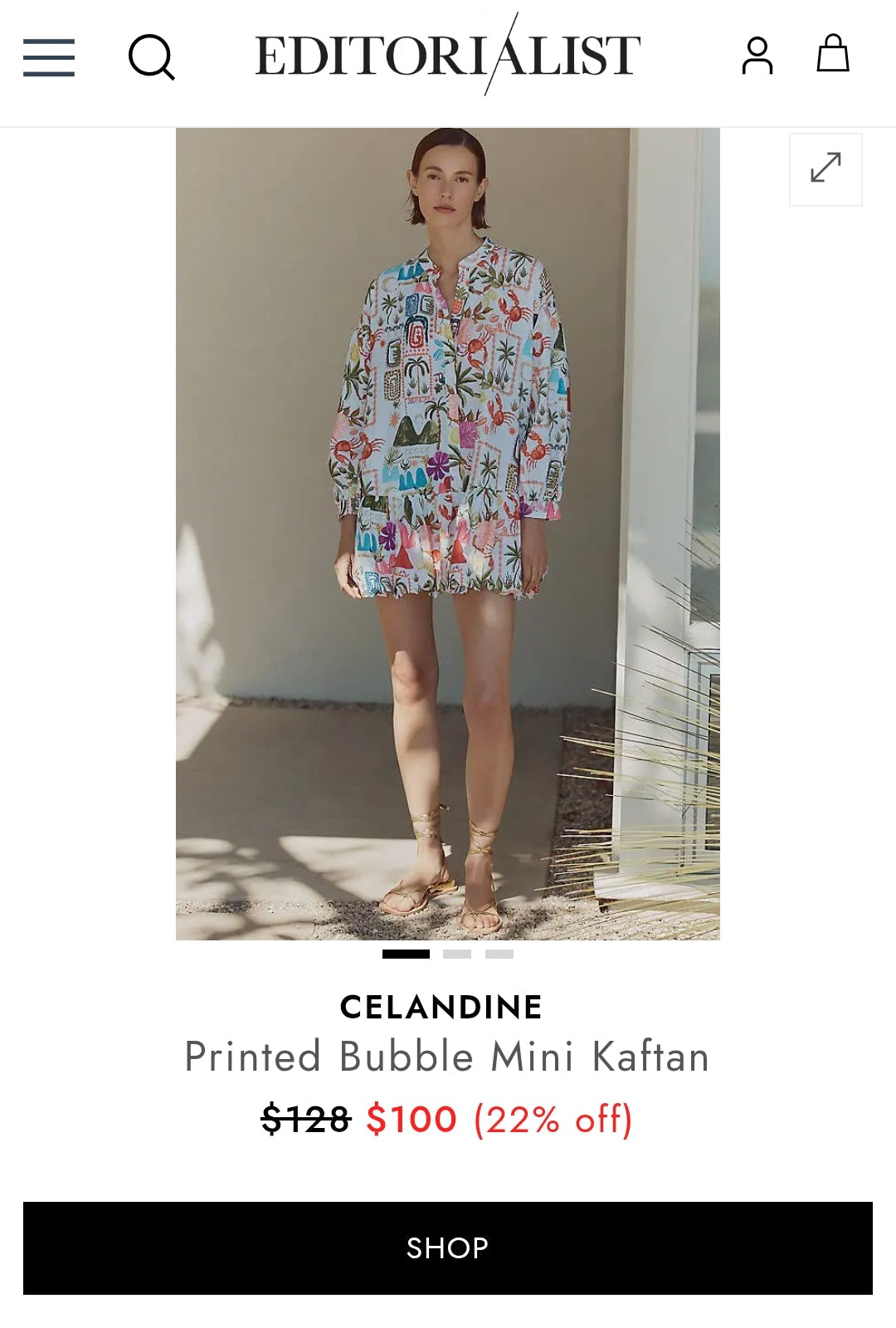 Anthropologie Celandine Printed Bubble Mini Kaftan