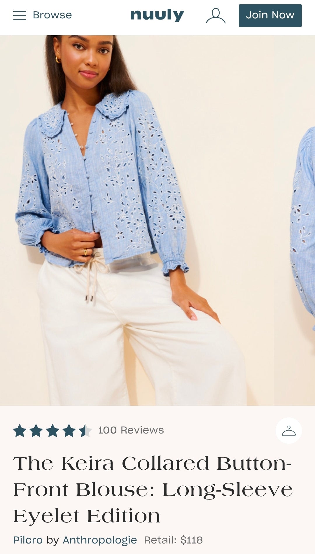 Anthropologie - The Keira Collared Button-Front Blouse: Long-Sleeve Eyelet Edition